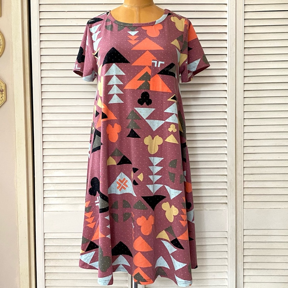 Lularoe Dress Womens Small Disney Short Sleeve Dusty Rose Mauve Carly Shift